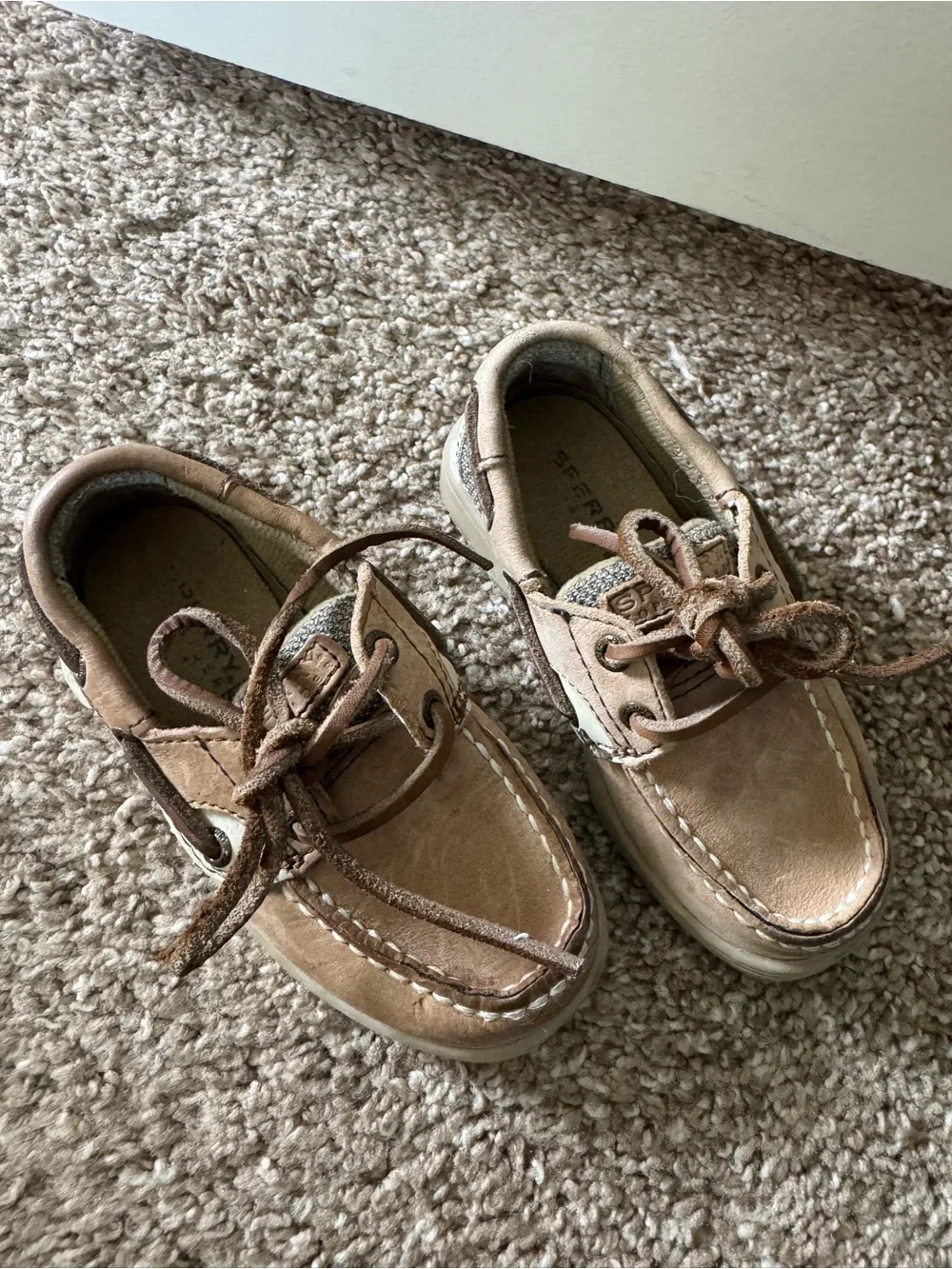 Kids Sperry Tan Boat Shoes with Lace Detail